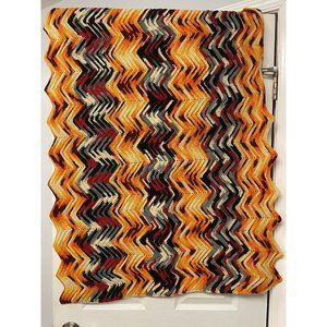 Afghan Crochet Throw Blanket Retro Handmade Chevron Zig Zag Ripple